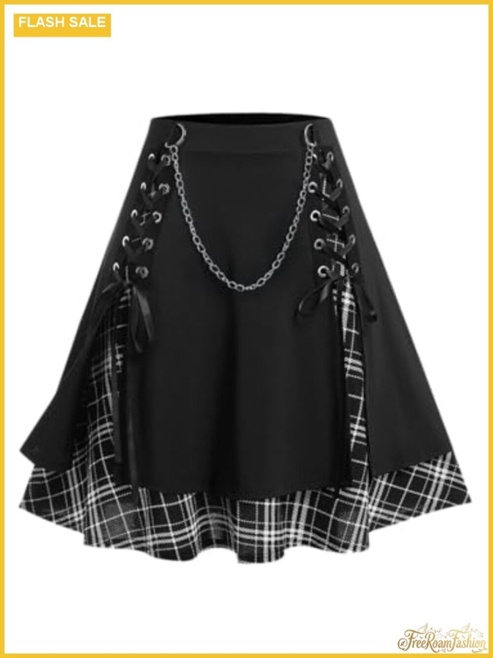 Plus Size Mini A-Line Pleated Skirt Chain Detail High Rise Gothic